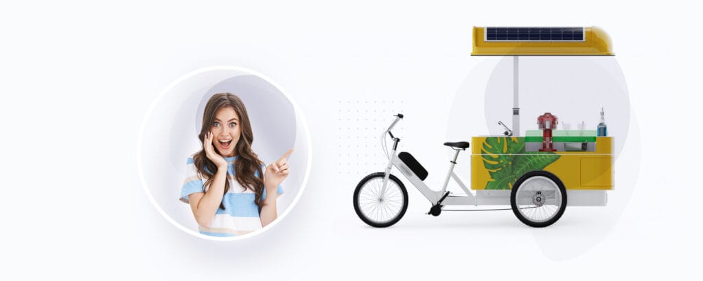 photo d'une femme qui téléphone près d'un vélo électrique - page fabrication et conception